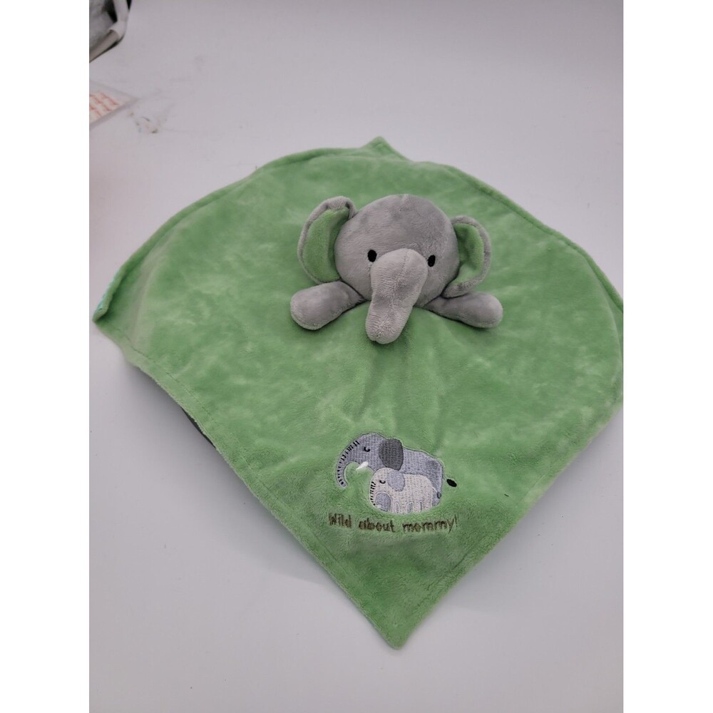 Baby Starters Green Elephant Lovey Security Blanket Plush Wild About Mommy Satin
